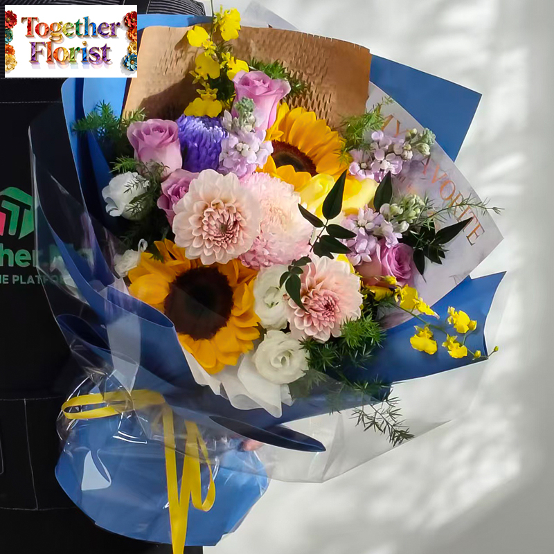 向日葵混搭大麗花，牡丹菊花束 fl0000-XH0214