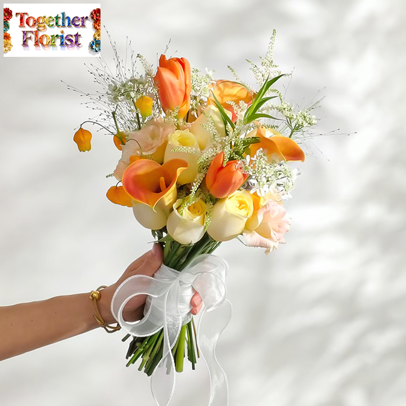 宮燈百合混搭馬蹄蓮，奶油杯玫瑰手捧花 fl0000-XH0216