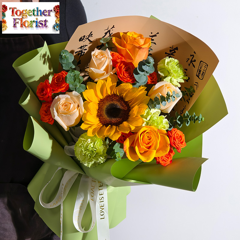 向日葵混搭康乃馨、玫瑰花束 fl0000-XH0258