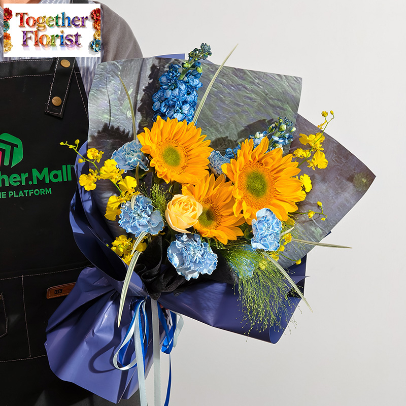 向日葵混搭康乃馨，奶油杯玫瑰花束 fl0000-XH0250