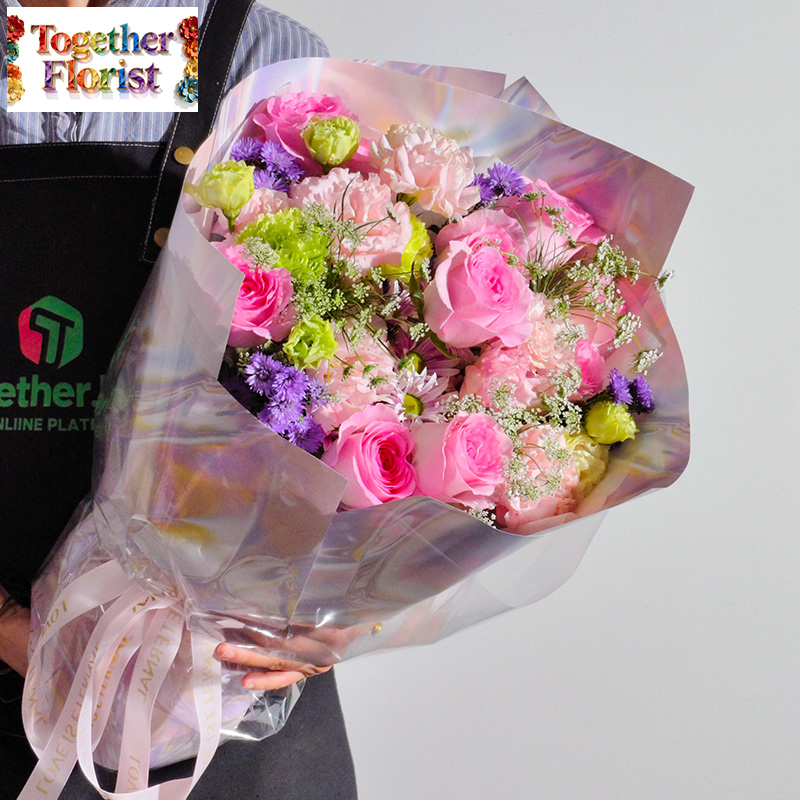 洛神玫瑰混搭桔梗，康乃馨花束 fl0000-XH0260