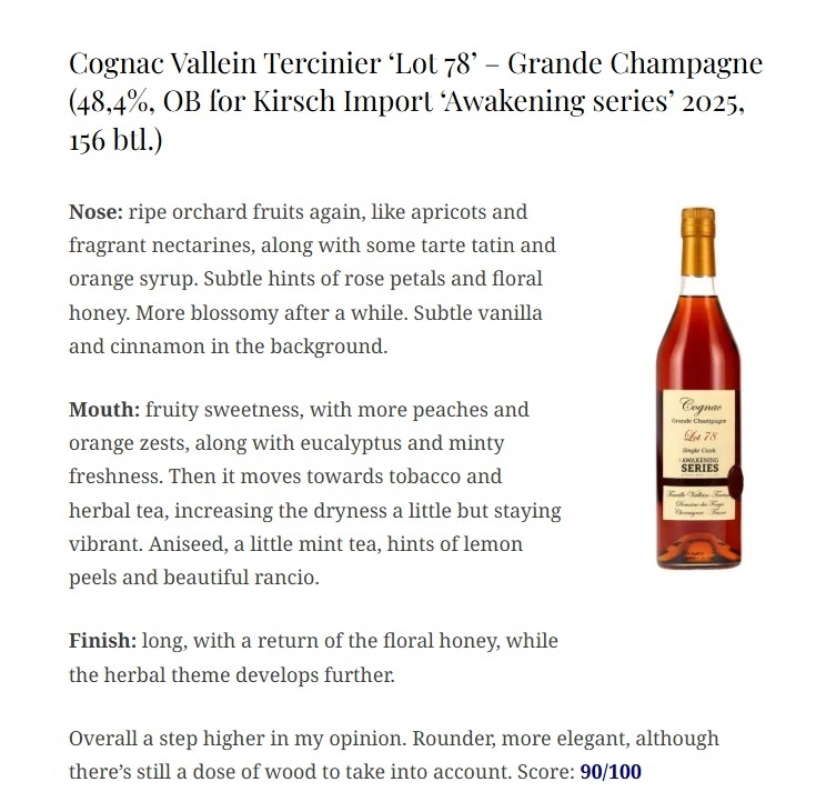 Vallein Tercinier Lot 78 Grande Champange Cognac 2025 Awakening Series 48.4%