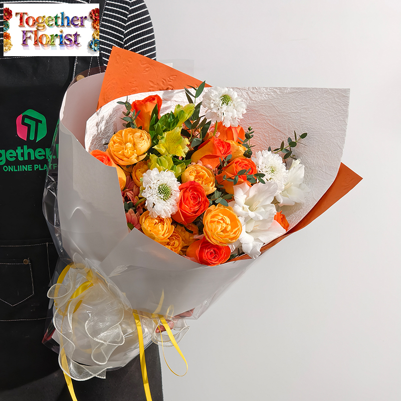 國王日玫瑰混搭果汁陽台，六出花花束 fl0000-XH0266