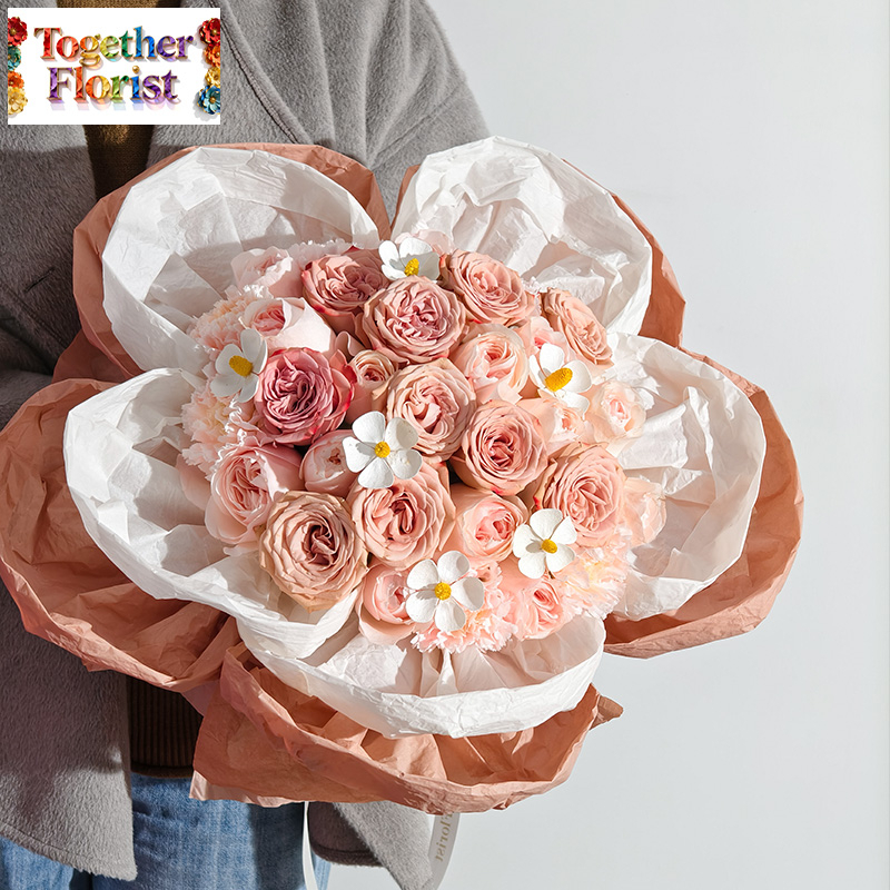 卡布奇洛玫瑰混搭雙魚座玫瑰，粉色康乃馨花束 fl0000-XH0282