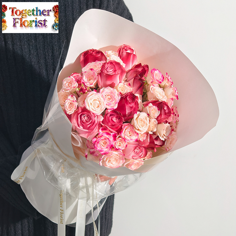粉色玫瑰（噴漆）混搭折射多頭玫瑰花束 fl0000-XH0276