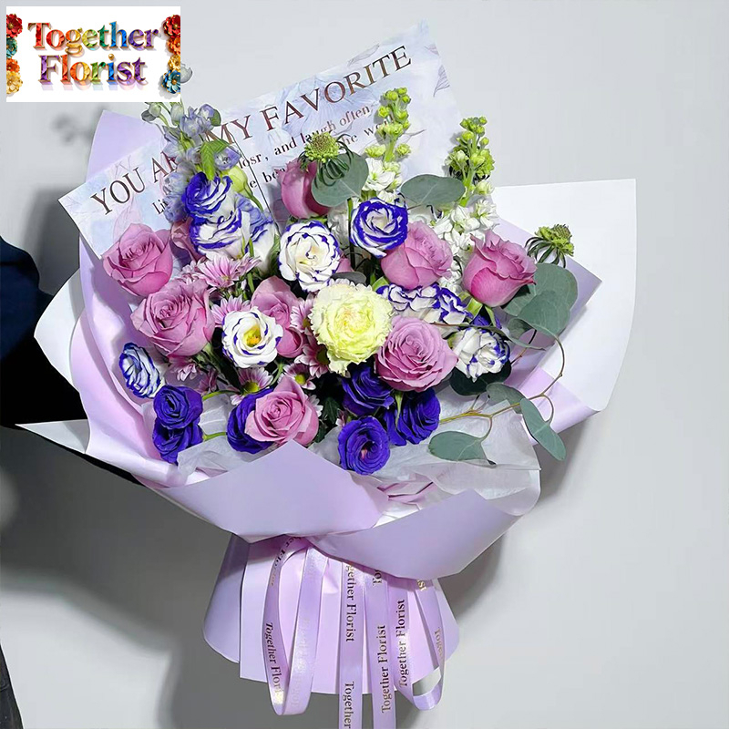 紫霞仙子玫瑰混搭紫边桔梗，深紫色桔梗花束 fl0000-XH0291