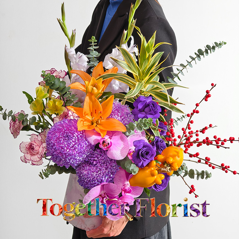 牡丹菊混搭大花蕙蘭，金邊百合年宵花DIY花材包(包送貨上門服務) fl0000-NX001