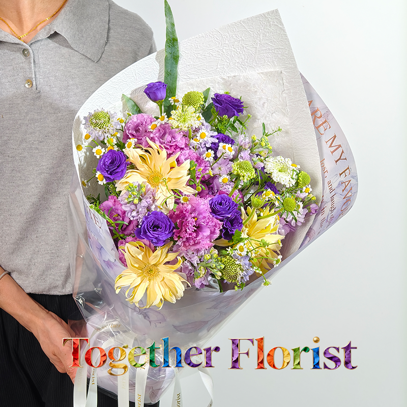 拉絲非洲菊混搭紫色多頭玫瑰，紫色桔梗花束 fl0000-XH0310