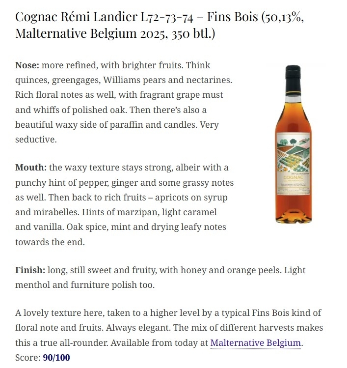 (3月優惠) Remi Landier L72-73-74 Fins Bois Cognac 2025 Malternative 50.13%