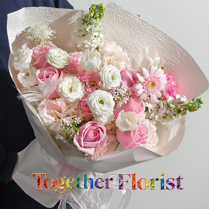 鬱金香混搭粉色玫瑰，非洲菊花束 fl0000-XH0307