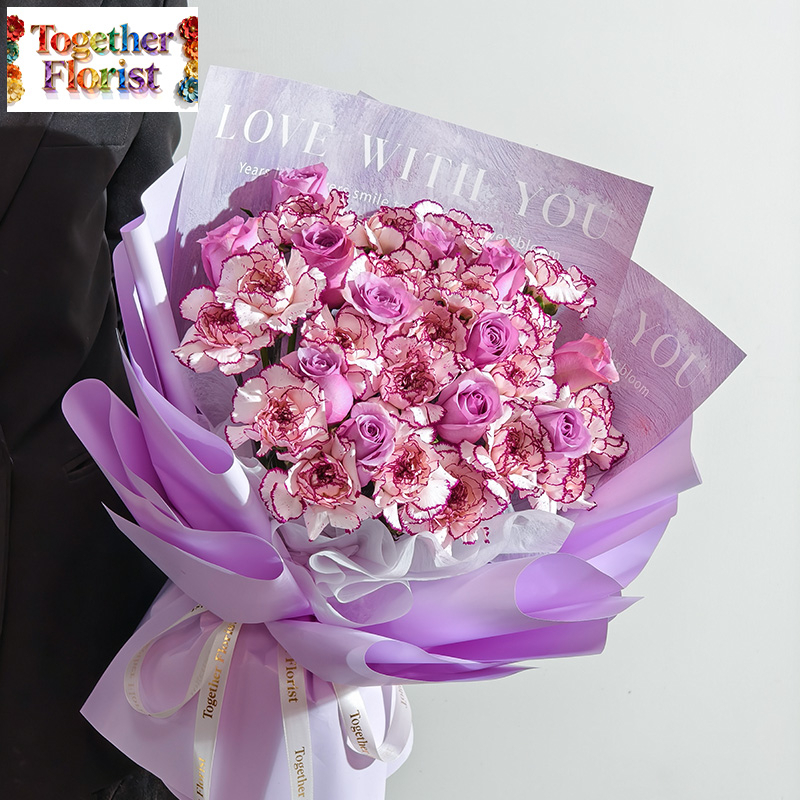 紫精靈康乃馨混搭紫色玫瑰花束 fl0000-XH0301