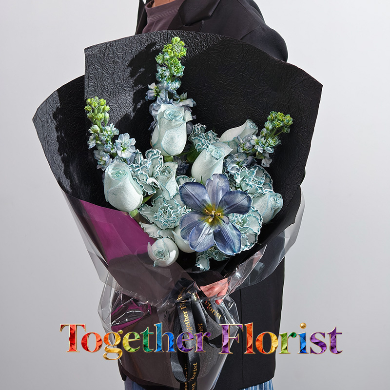 吸色鬱金香混搭白色玫瑰，康乃馨花束 fl0000-XH0297