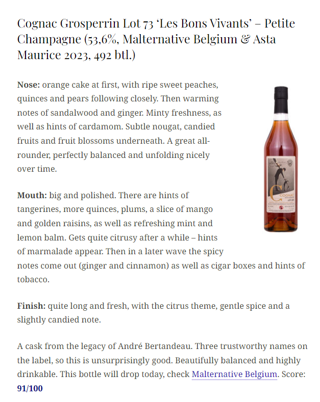 ( Pre-Order ) Grosperrin Lot 73 Ptite Champagne 50 yo 1973-2023 "Les Bons Vivants" Malternative & Asta Morris 53.6%