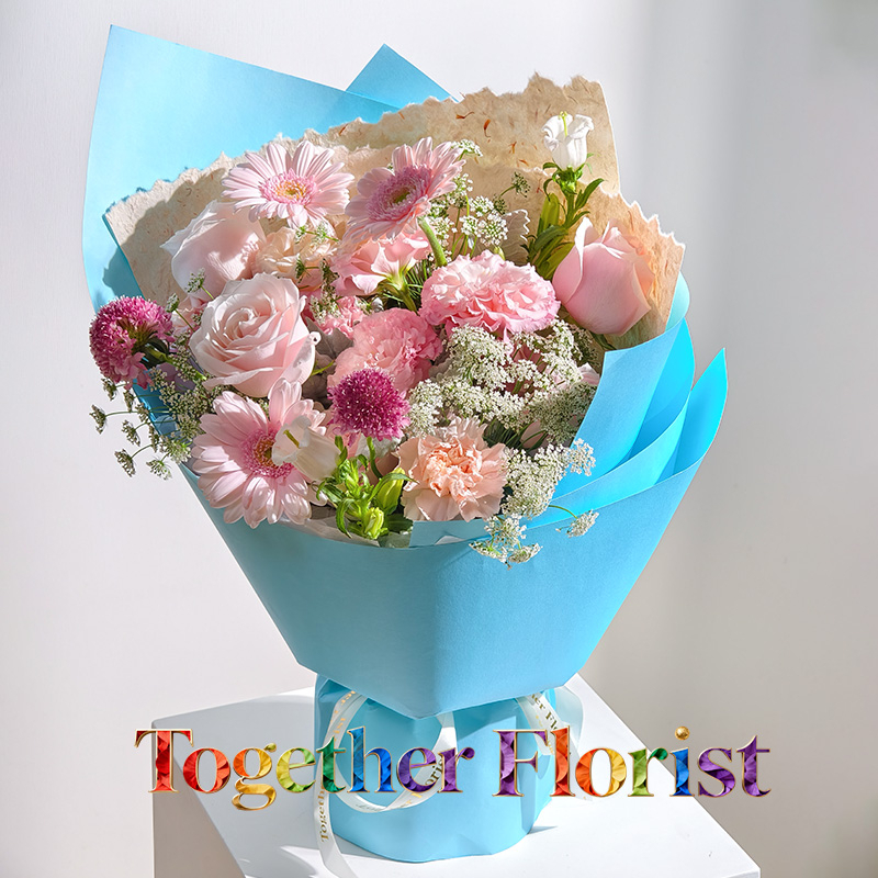 非洲菊混搭粉色玫瑰，桔梗花束 fl0000-XH0313