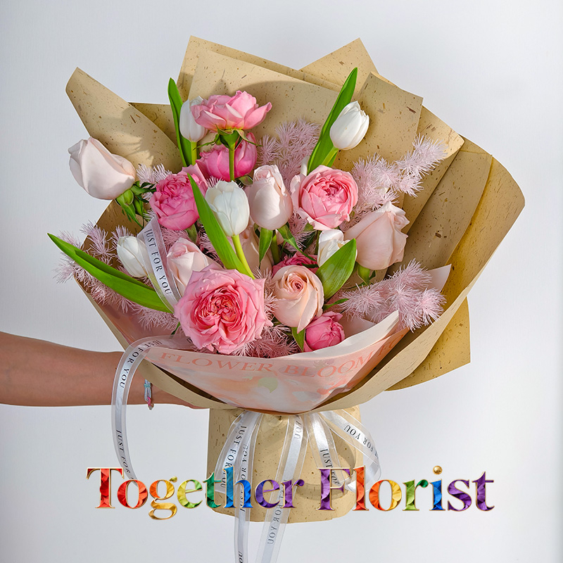 鬱金香混搭朱麗葉塔玫瑰，雙魚座玫瑰花束 fl0000-XH0315