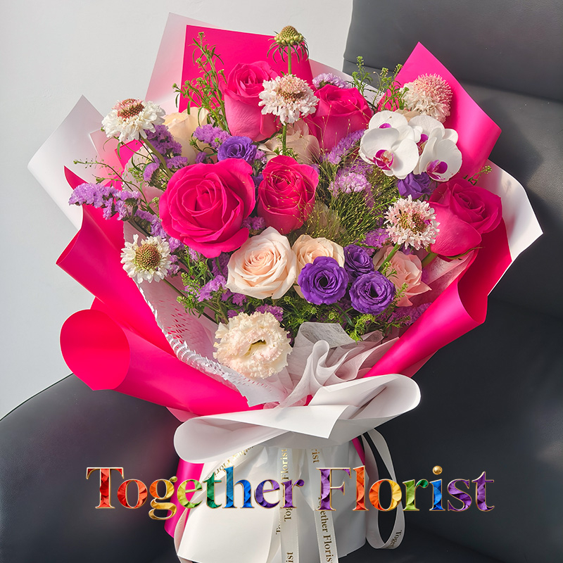 弗洛伊德玫瑰混搭雙魚座玫瑰，蝴蝶蘭花束 fl0000-XH0322
