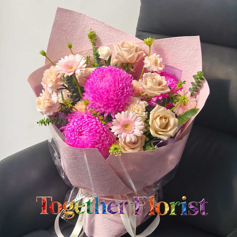 牡丹菊混搭曼塔玫瑰，康乃馨花束 fl0000-XH0321