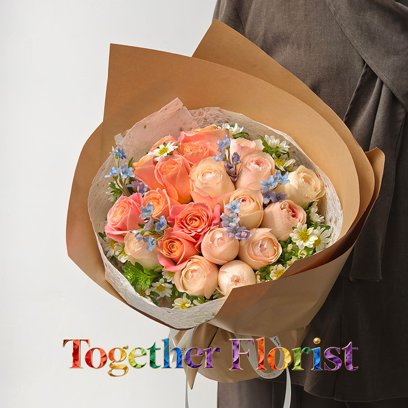 現貨-藍星花混搭朱小姐玫瑰，雙魚座玫瑰花束 fl0000-XH0320-260314