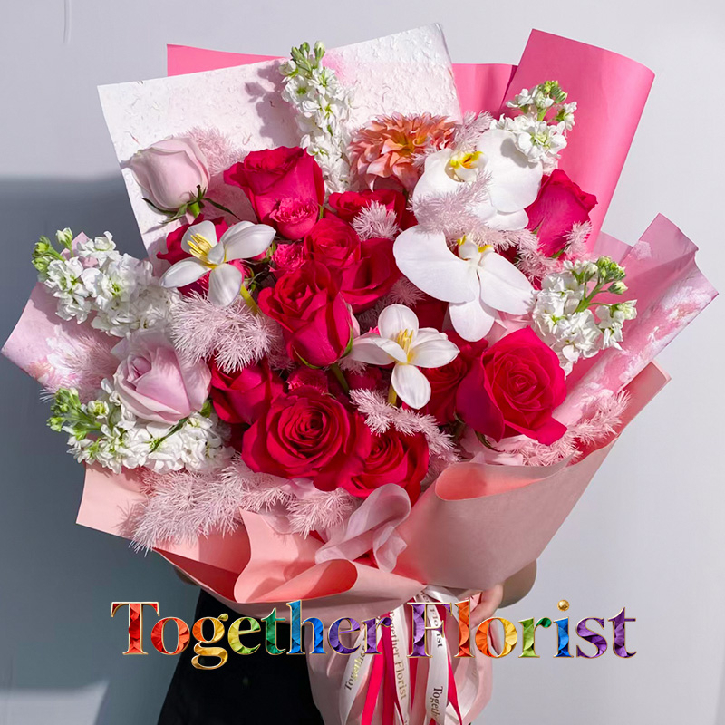 鬱金香混搭蝴蝶蘭佛洛依德玫瑰花束  fl0000-XH0317