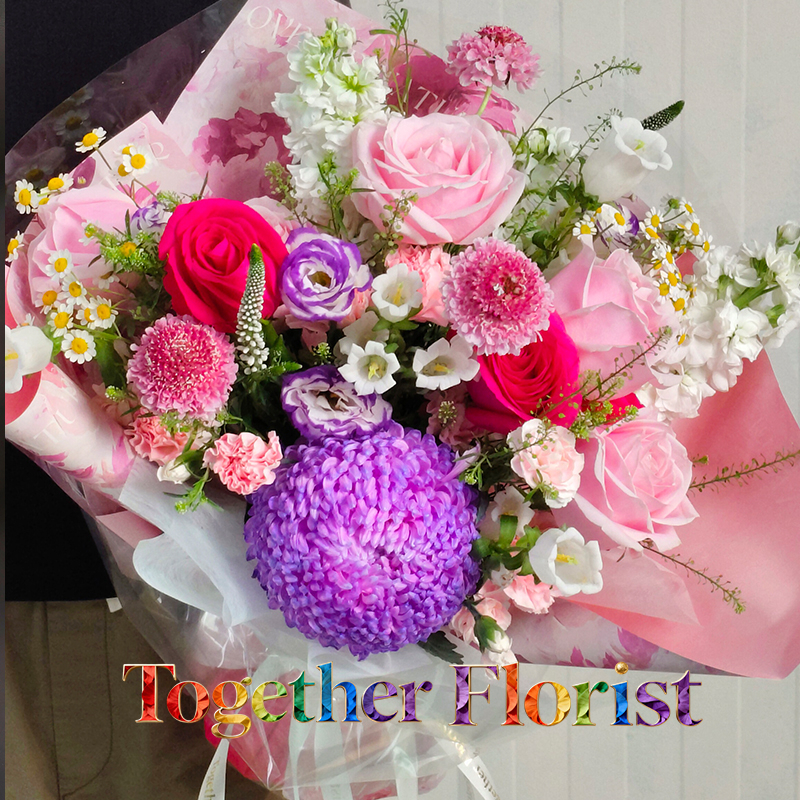 牡丹菊混搭佛洛依德玫瑰，粉雪山玫瑰花束  fl0000-XH0333