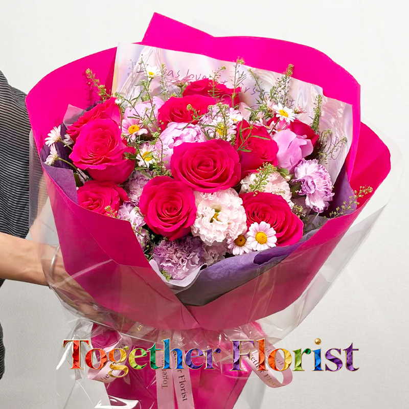 佛洛依德玫瑰混搭芍藥，康乃馨花束  fl0000-XH0345
