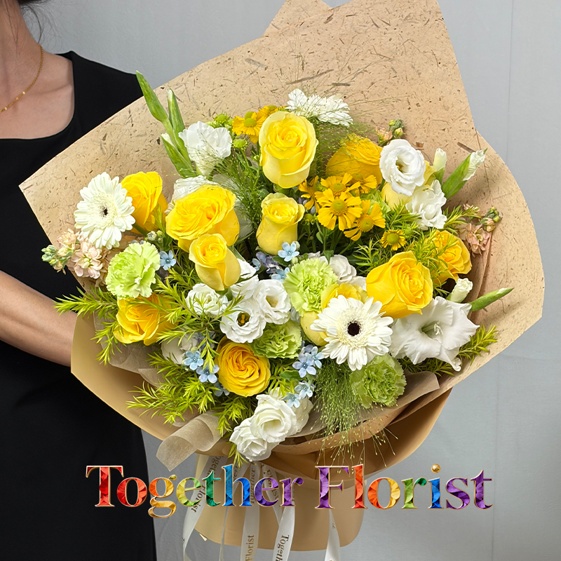 浪漫沙灘玫瑰混搭月光漫步玫瑰，桔梗花束 fl0000-XH0346