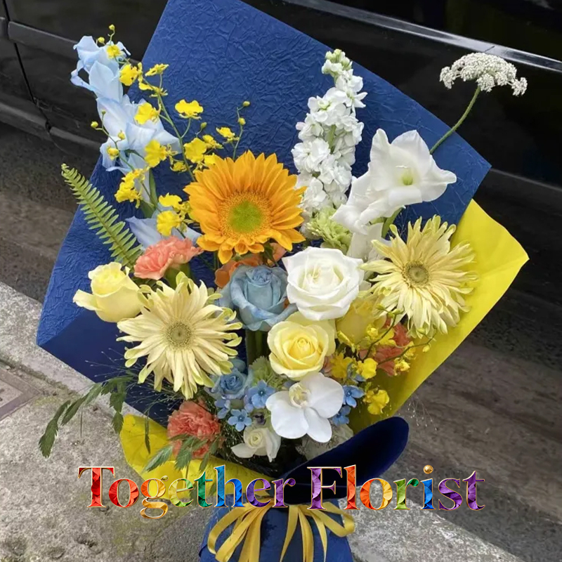向日葵混搭非洲菊，玫瑰花束(fl00009-0007)