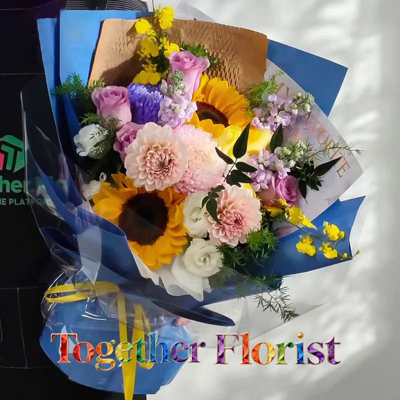 向日葵混搭大麗花，牡丹菊花束 fl0000-XH0214