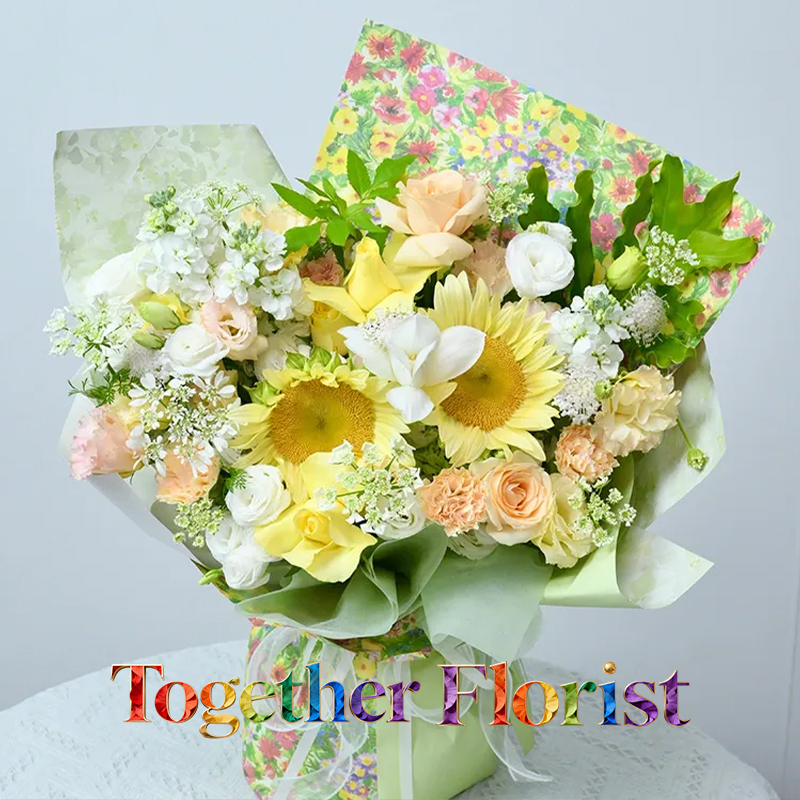 向日葵、鬱金香混搭玫瑰花束(fl00009-0052)