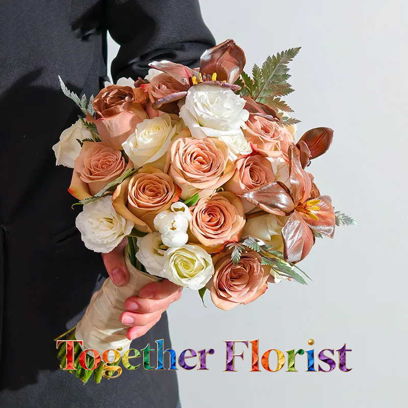 鬱金香混搭卡布奇洛玫，白色玫瑰手捧花花束 fl0000-XH0296