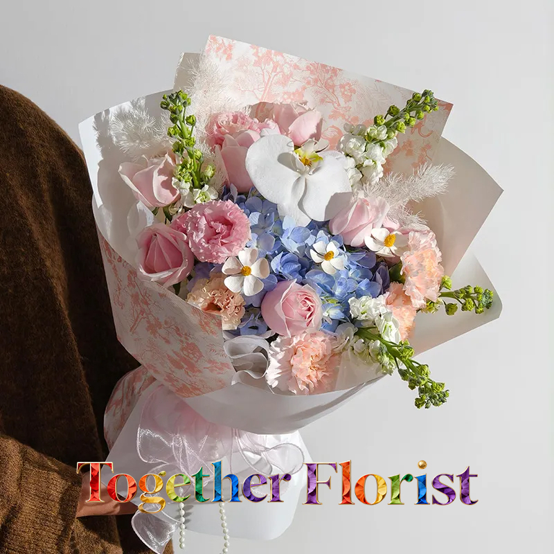 Hydrangeas mixed with pink roses, pink carnation bouquet fl0000-XH0295